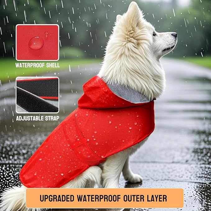 Dog Raincoat Small Dog Rain Jacket Poncho Waterproof Pet Rain Suit Double Layer Cotton Lining Hooded Leash Hole Adjustable Puppy Small Dogs Cats,Red,XS
