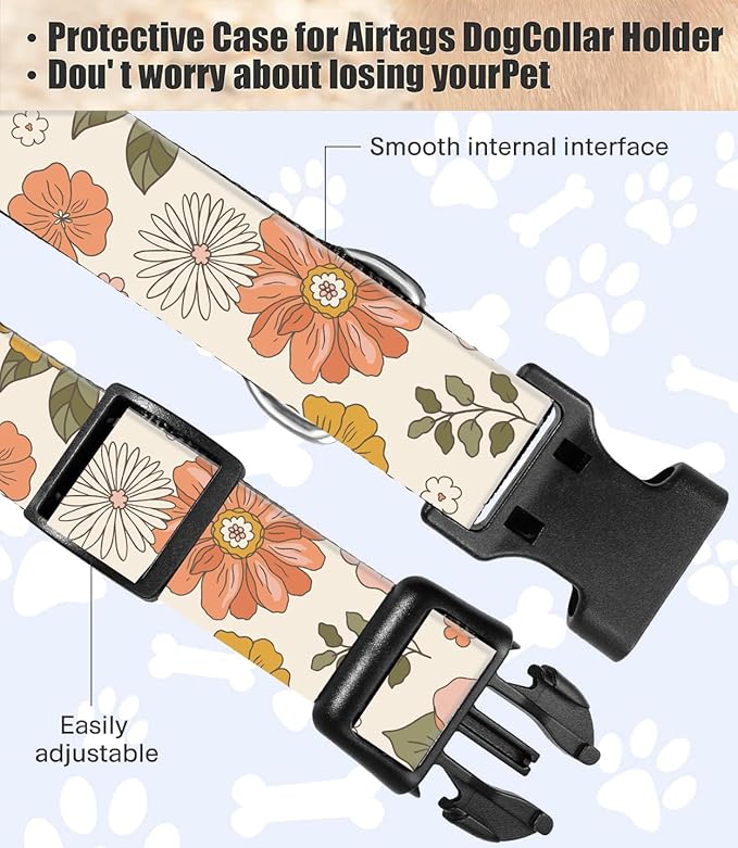 Dog Collar, Cute Dog Collar for Small Medium Large Dogs, Personalized Adjustable Soft Pet Collars with Quick Release Buckle for Walking Running, Cute Retro Flower