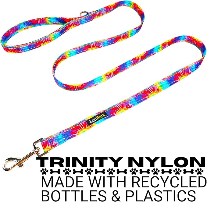 EcoBark Dog Leash - Soft & Reflective Comfort Training Leashes with Padded Handle - Strong Durable Heavy Duty - Training and Pulling for Small, Medium or Large Dogs (Tie Dye)