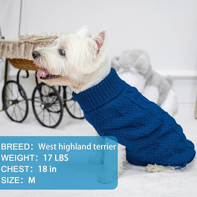 Mihachi Turtleneck Dog Sweater - Winter Coat Apparel Classic Cable Knit Clothes with Leash Hole for Cold Weather, Ideal Gift for Pet in New Year Royal Blue X-Small