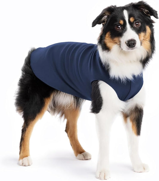 Stretch Fleece Dog Coat, Stretchy Pet Sweater, Machine Washable Pullover for Winter and Fall, Navy, 14