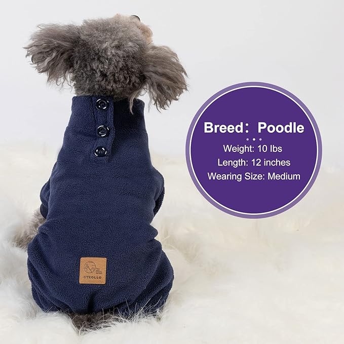 cyeollo Dog Pajamas Fleece Dog Pjs Jumpsuit Thermal Dog Onesie Stretchy Doggie Pet Jammies Outfits for Dogs Cats Apparel, Navy XS