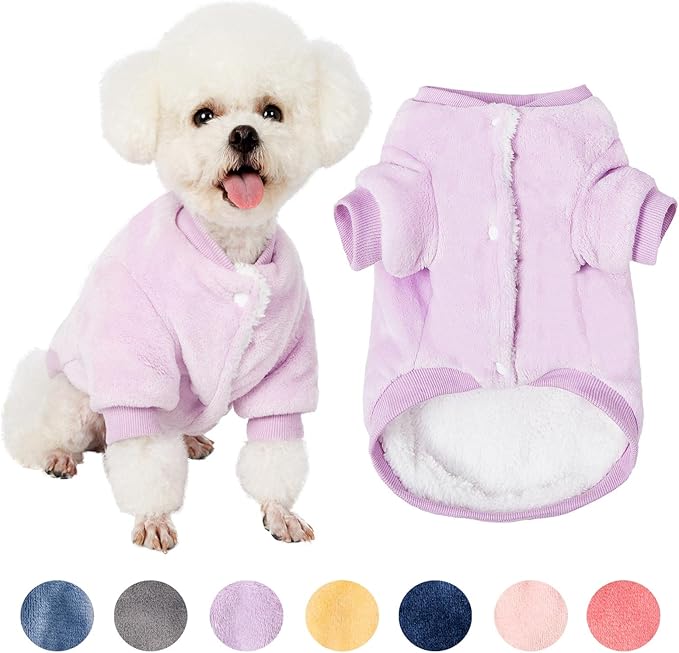 FabriCastle Dog Sweater, Dog Clothes for Small Dogs Girl & Cats, Soft and Warm Pet Coat XXS XS M, Winter Pet Jacket, Doggy Apparel Costumes, Fleece Female Puppy Outfits Snap On (Lavender, X-Large)