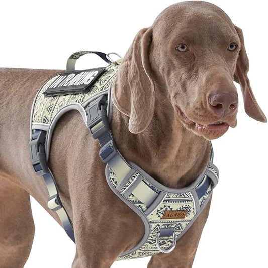 Gray Tactical Dog Harness for Large Dog Breeds, No Pull Adjustable Pet Harness with Handle, Reflective K9 Military Service Dog Vest for Walking Hiking Training, Gray Ethnic, XL