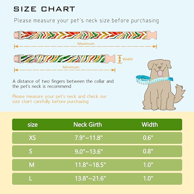 Faygarsle Multicolor Pattern Dog Collar for Small Medium Large Dogs Cute Puppy Collars for Female Dogs for Summer Spring Wedding Necklace Girl Dog Collar XS