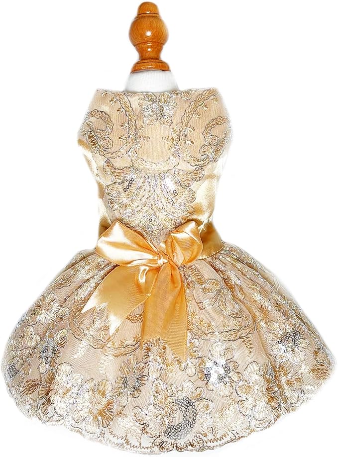 Lolita Luxury Dog Princess Dress for Small Dogs Girls,Embroidered Sweet Pet Clothes Wedding Birthday Party Puppy Dresses,Cat Apparel Accessories Costumes Outfit Skirt（X-Small）