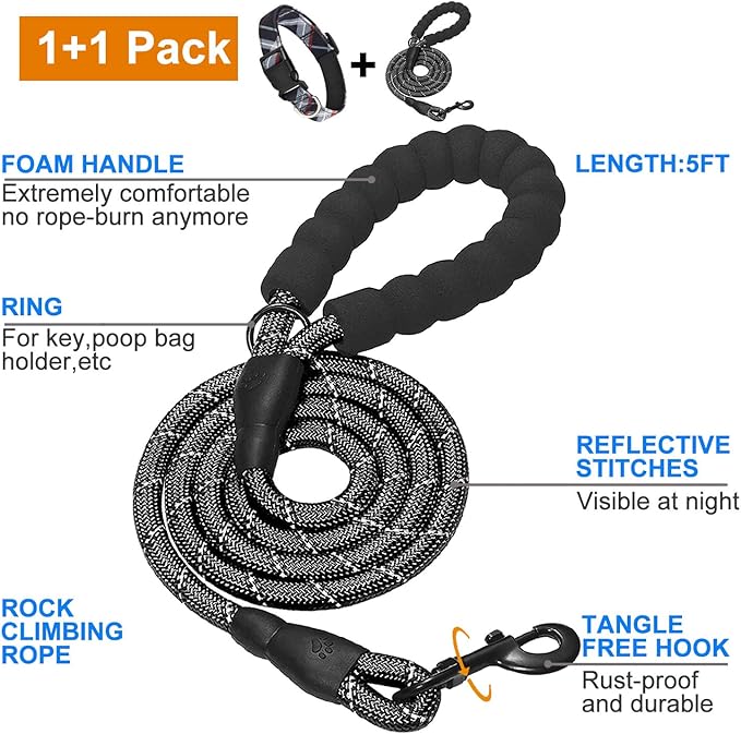 Nylon Dog Collar Soft Neoprene Padded Adjustable Dog Collars for Small Medium Large Dogs (M Neck 15.5"-18.5", Black)