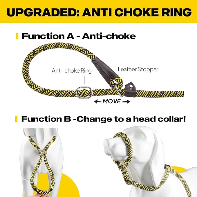 Fida Durable Slip Lead Dog Leash, 6 FT x 3/8" Heavy Duty Loop for Small Dogs and Puppies, Comfortable Strong Rope With No Pull Training, Highly Reflective (Yellow)