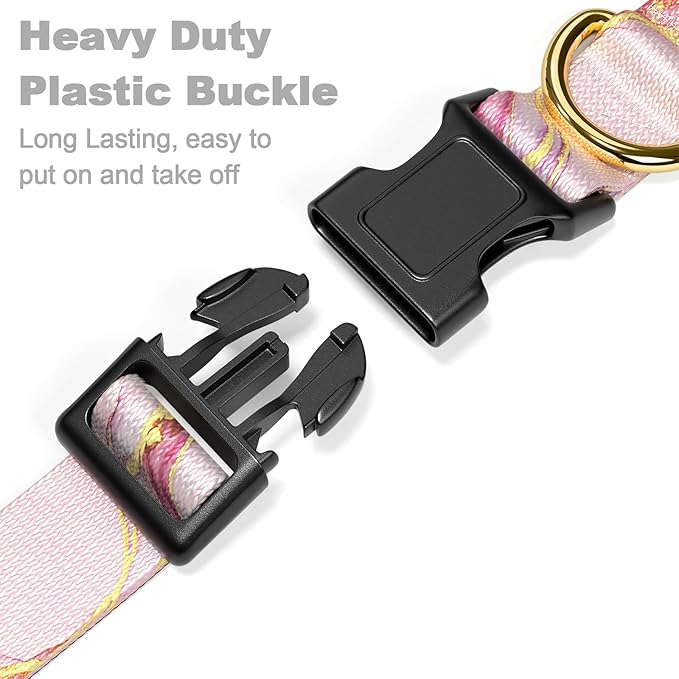 Rnivvi Dog Collar, Adjustable Dog Collars for Medium Dogs, Cute Puppy Collar for Boy and Girl Dogs, Soft Pet Collar with Quick Release Buckle for Walking Running, Pink Marble Dog Collars