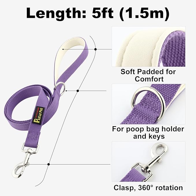 Plutus Pet Cotton Dog Harness and Leash Set, Reflective and Soft Padded, Quick Fit Vest Harness, for Small, Medium and Large Dogs, Medium Purple, L