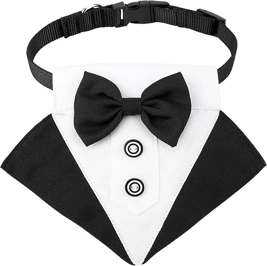 Segarty Formal Dog Tuxedo Bandana Dog Wedding Attire, Adjustable Collar with Bowtie, Pet Cats Tuxedo Bandana Necktie Collar for Medium Large Boy Pets Wedding Grooming Birthday Party Gift (L Black)
