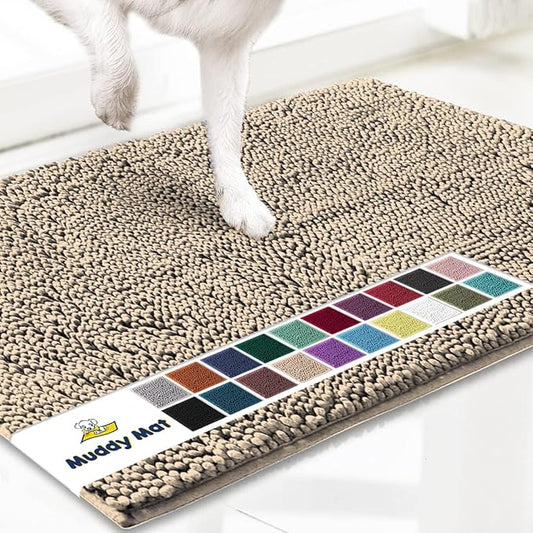 Muddy Mat® Shown on TV – Super Absorbent Microfiber Dog Door Mat for Muddy Paws, Non-Slip Washable Pet Rug, Quick Dry Chenille Entryway Carpet, Machine Washable Indoor Outdoor Doormat, Beige 72"x48"