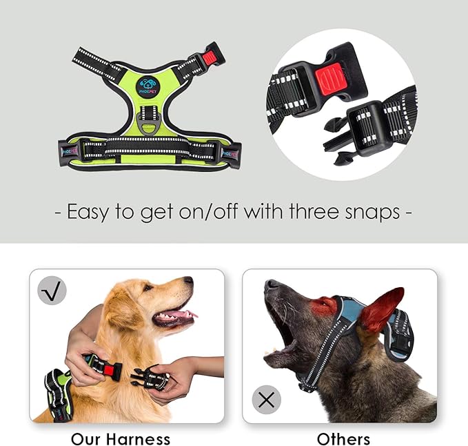 PHOEPET No Pull Dog Harnesses for Small Dogs Reflective Adjustable Front Clip Vest with Handle 2 Metal Rings 3 Buckles [Easy to Put on & Take Off](S, Green)