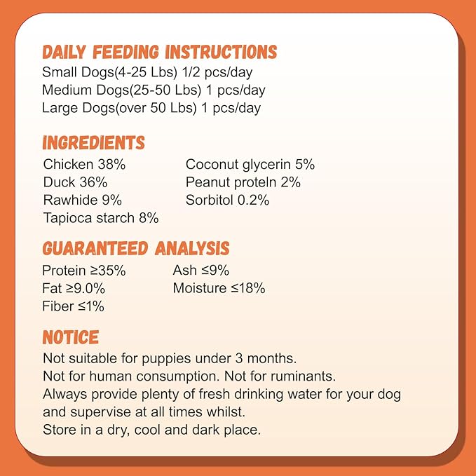 Dog Treats Large Breed, Chicken Duck Big Roll with Rawhide Stick, Healthy and Chews Long Lasting High Protein Training Treats, Triple Flavor Chewy Snacks for Medium Large Dogs 4 Counts