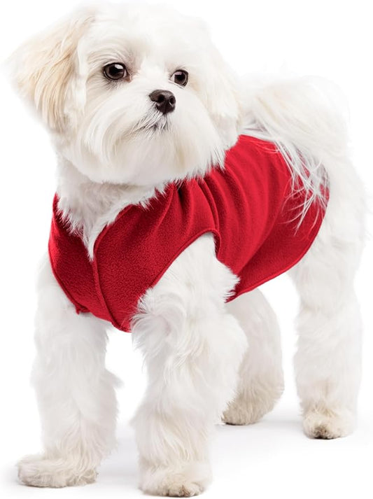 Stretch Fleece Dog Coat, Stretchy Pet Sweater, Machine Washable Pullover for Winter and Fall, Red, 8