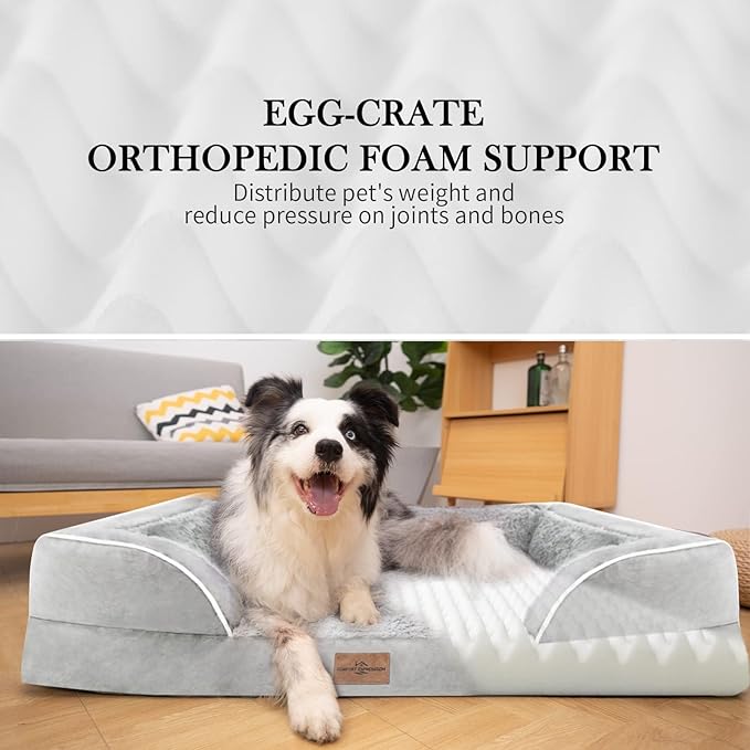 Comfort Expression Small Dog Beds Waterproof Orthopedic Foam Dog Sofa Beds for Medium Dogs Comfy Pet Bed with Washable Removable Cover & Non-Slip Bottom(Small,Grey White)