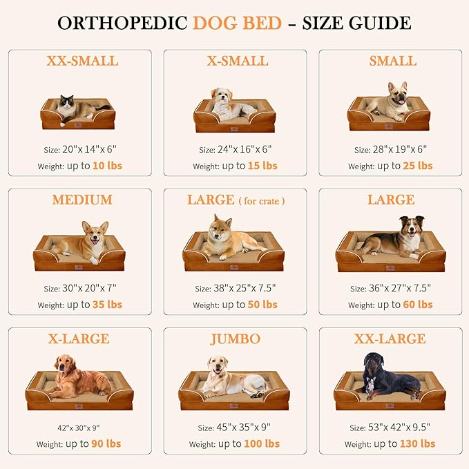 Comfort Expression Medium Dog Beds Waterproof Orthopedic Foam Dog Sofa Beds for Medium Large Dogs Comfy Pet Bed with Washable Removable Cover & Non-Slip Bottom(Medium,Caramel)