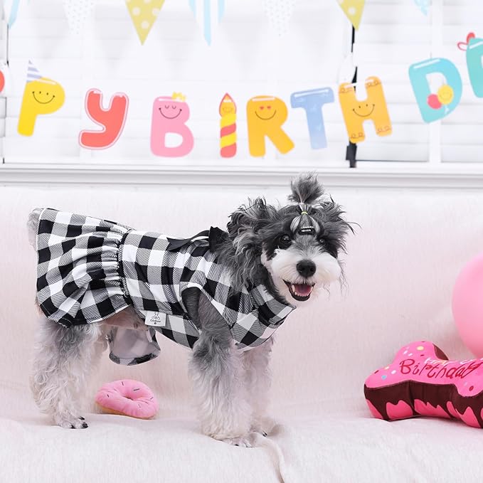 CuteBone Turtleneck Dog Velvet Dress Puppy Skirt Costume Pet Clothes Cat Apparel with Bow Hair Rope for Small Dogs CVD14XS