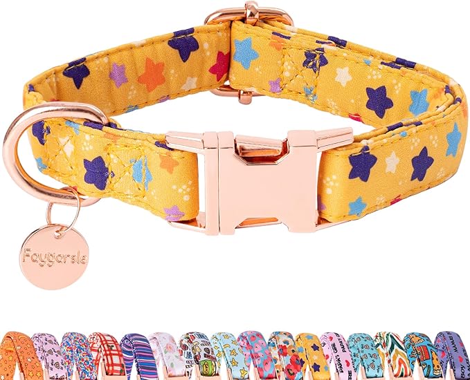 Faygarsle Yellow Stars Pattern Dog Collar for Small Medium Large Dogs Cute Puppy Collars for Female Dogs for Summer Spring Wedding Necklace Girl Dog Collar L