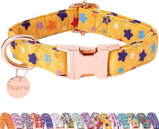 Faygarsle Yellow Stars Pattern Dog Collar for Small Medium Large Dogs Cute Puppy Collars for Female Dogs for Summer Spring Wedding Necklace Girl Dog Collar L