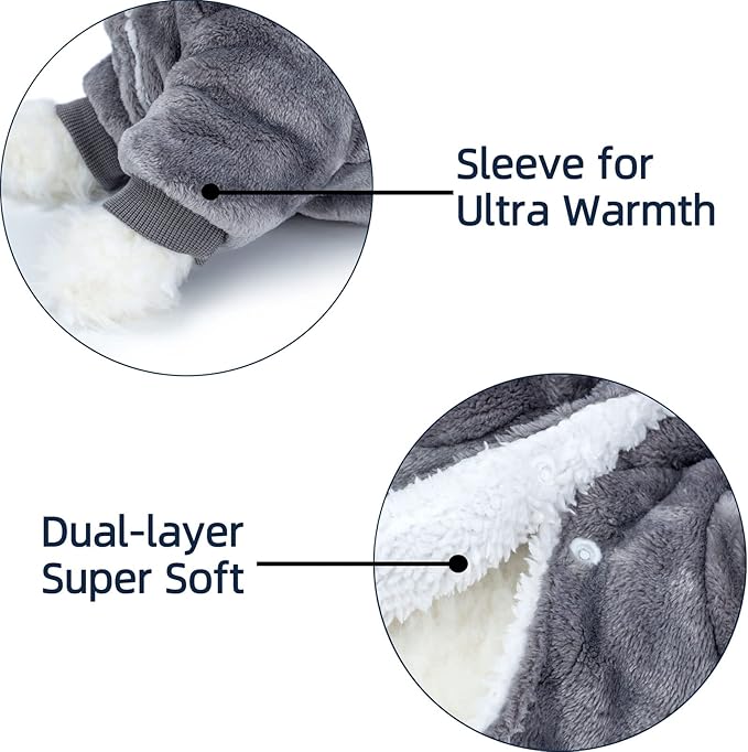 FabriCastle Dog Sweater, Dog Clothes XXS XS S M for Small Dogs Boy & Girl, Ultra Soft and Warm Cat Coat, Winter Pet Jacket, Doggy Apparel Costumes, Fleece Puppy Outfits Snap On (Gray, X-Small)