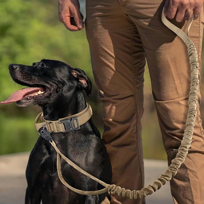 COOYOO Tactical Dog Collar Set, Adjustable Military Nylon Collar with Control Handle and Heavy Metal Buckle for Medium and Large Dogs