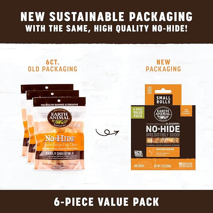 Earth Animal No Hide Small Long Lasting Dog Chew Rolls, Chicken, 2 Count Pack of 3