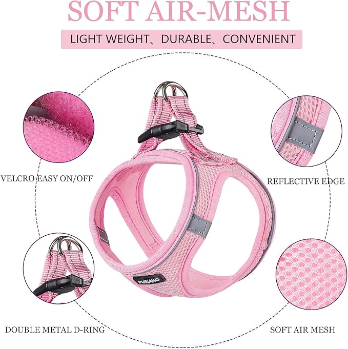 Puppy Harness & Leash Set - Small Dog Size, Soft Mesh & Reflective Bands, Pink, XS