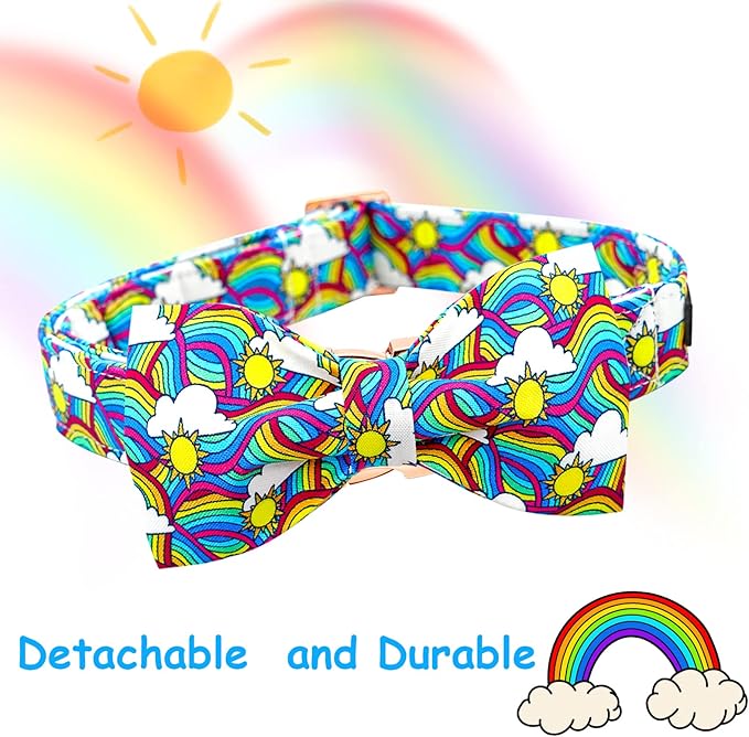 Lionheart glory Rainbow Dog Collar Colorful Dog Bow Collar Heavy Duty Adjustable Pride Dog Collar with Bowtie for Small Dogs Pet Gift