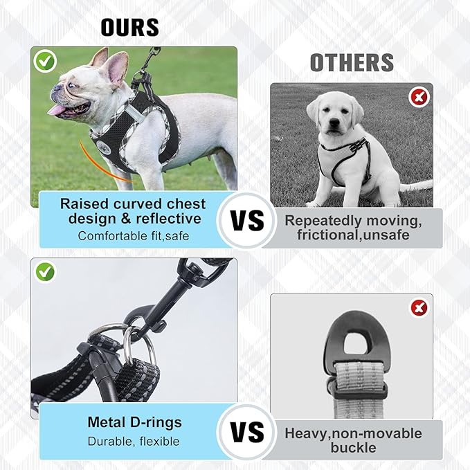BEAUTYZOO Step in Dog Harness and Leash Set,Reflective Dog Harness No Pull No Choke Puppy Harness for Small Medium Large Dogs Cats,Soft Padded Mesh Vest Harnesses for Girl and Boy Pets,Black Plaid XS
