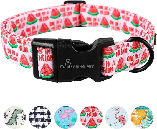 ARING PET Summer Dog Collar - Cute Watermelon Pattern for Small to Large Dogs, Adjustable Soft Cotton Girl Collars