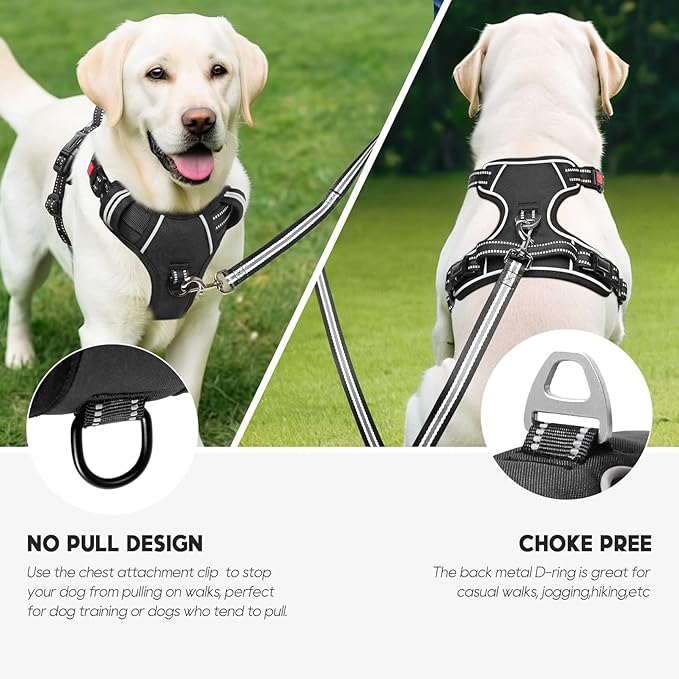 Timos Dog Harness, No-Pull Pet Harness with 2 Leash Clips, Adjustable Soft Padded Dog Vest, Reflective Outdoor Pet Oxford Vest with Easy Control Handle Black