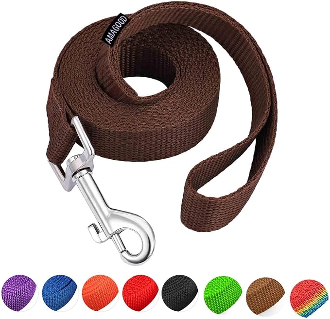 AMAGOOD 6 FT Puppy/Dog Leash, Strong and Durable Traditional Style Leash with Easy to Use Collar Hook, Great for Small, Medium and Large Dogs (1 in x 6 ft(Pack of 1), Brown)