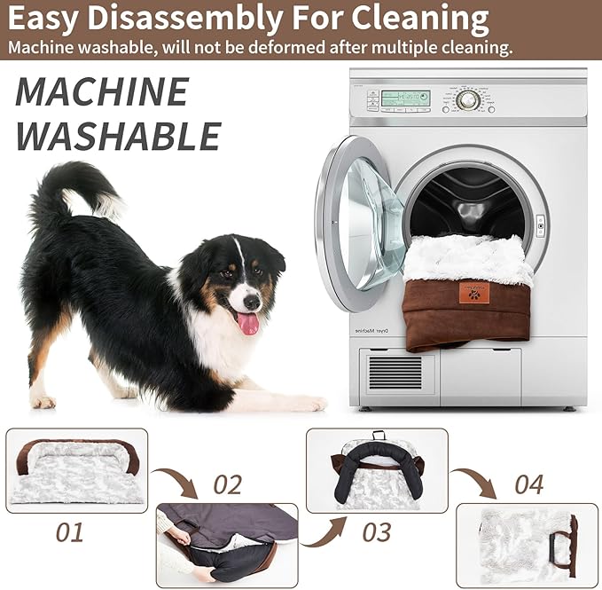 Calming Dog Couch Bed Mat, 31x28 Inch Waterproof Fluffy Sofa Cover, Furniture Protector with Handle, Removable and Washable Pet Bed for Small Dogs and Cats (Brown)