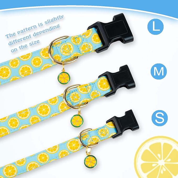 Cute Cotton Dog Collar for Boy and Girl Dogs Summer Lemon Pattern Puppy Collar for Small Medium Large Dogs Adjustable Lemon Pattern Soft Pet Collar for Male Female Dogs