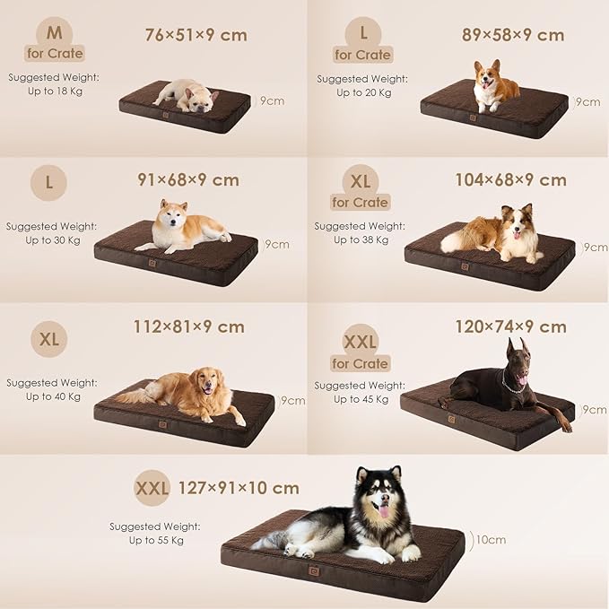 EHEYCIGA Orthopedic XL Dog Beds for Extra Large Dogs with Removable Washable Cover for Crate, Brown, 41x27