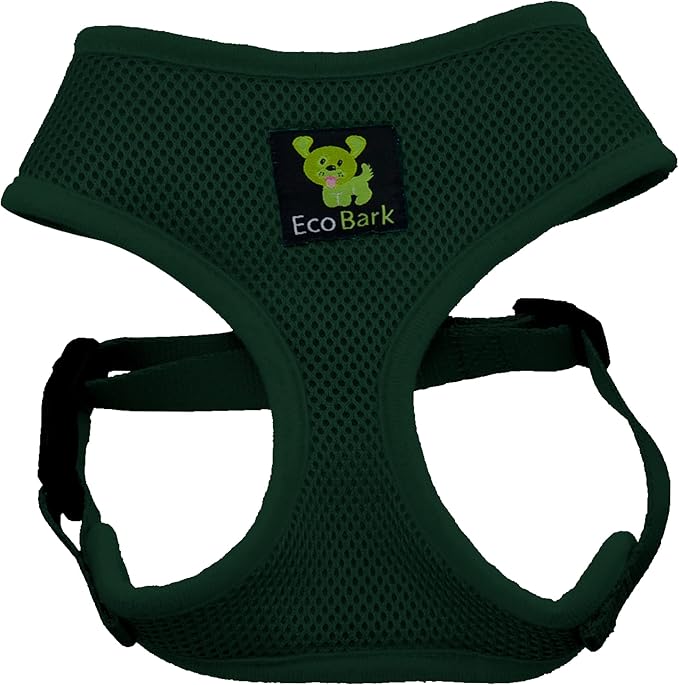 EcoBark Dog Harness - Eco-Friendly Max Comfort Harnesses - Luxurious Soft Mesh Halter - Over The Head Harness Vest- No Pull and No Choke for Small, Toy Breed, and Teacup Dogs (XS, Dark Green)