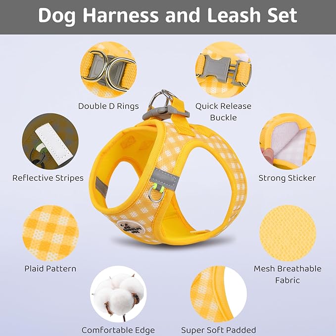 Gyuzh Dog Harness and Leash Set,Soft Mesh Breathable Small Dog Harness,Reflective Adjustable Puppy Harness,No Pull Pet Harness for Small Dogs and Cats
