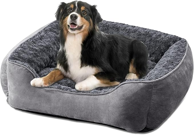 JOEJOY Rectangle Dog Bed for Large Medium Small Dogs Machine Washable Sleeping Dog Sofa Bed Non-Slip Bottom Breathable Soft Puppy Bed Durable Orthopedic Calming Pet Cuddler, Multiple Size, Grey