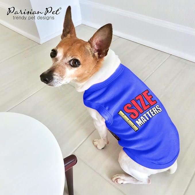 Parisian Pet Dog Tshirt - Embroidered “ Size Matters “ Dogs Apparel - Pure Cotton and Lightweight Doggy Clothes - Sleeveless Dog Tee Shirts - Machine Washable Shirt for Large Dogs - L