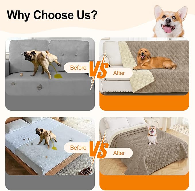 Smiry Waterproof Dog Blanket, 30x53 Inch Soft Pet Bed Cover Reversible, Washable Sofa Couch Furniture Protector for Small Medium Large Dog Puppy Cat, Taupe/Beige