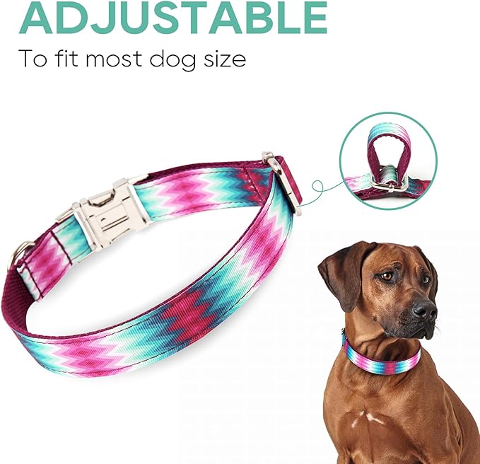 Timos Dog Collar, Adjustable Soft Dog Collar for Small Medium Large Dogs, Patterned Puppy Collars with Quick Release Buckle for Boy and Girl Female Dogs (Peacock Purple, Large)