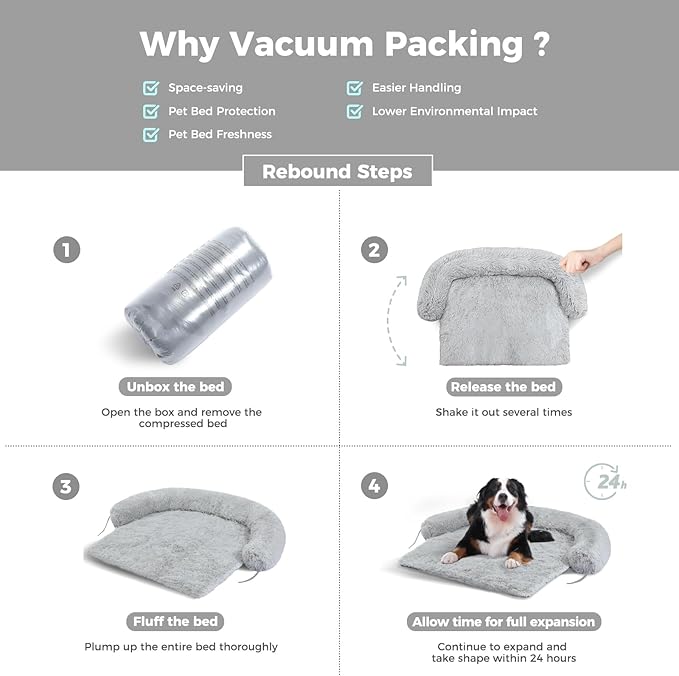 Calming Dog Bed Couch Cover Washable- Fluffy Plush Dog Mat for Furniture Protector for Small Big Dogs Cats, Light Grey