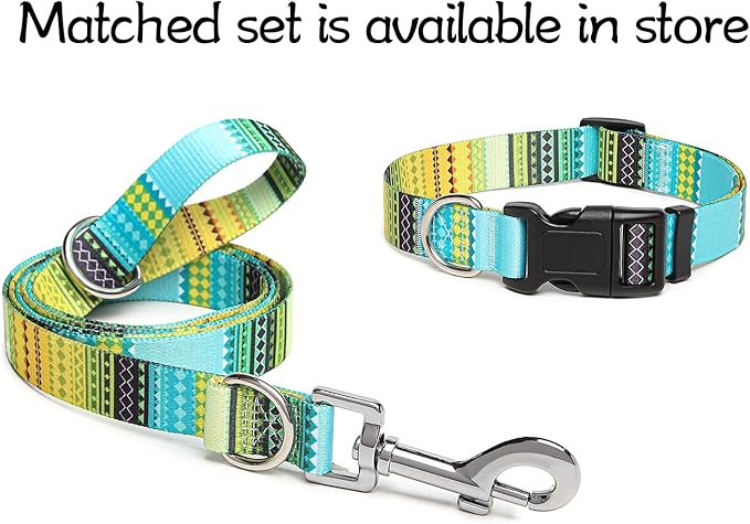 Adjustable Dog Collar with Patterns, Ultra Comfy Soft Nylon Breathable Pet Collar for Small Medium Large Dogs (L, Bohemian Yellow)