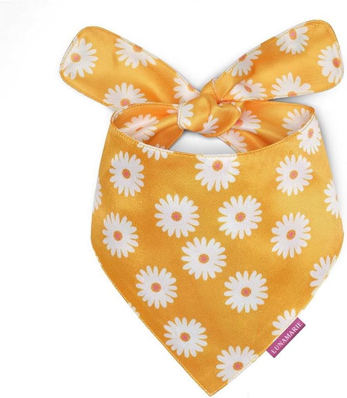 Luxury Pet Birthday Bandanas -Premium & Silky Poly Fabric | 100% Handmade | Custom Shape Dual Layered (Daisies, X-Small)