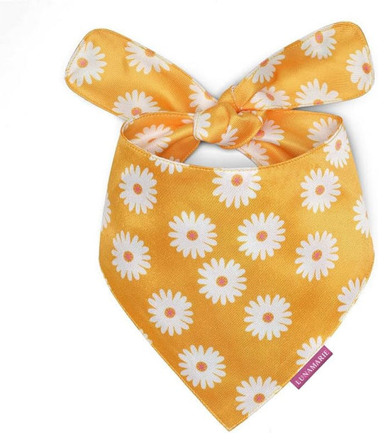 Luxury Pet Birthday Bandanas -Premium & Silky Poly Fabric | 100% Handmade | Custom Shape Dual Layered (Daisies, X-Small)