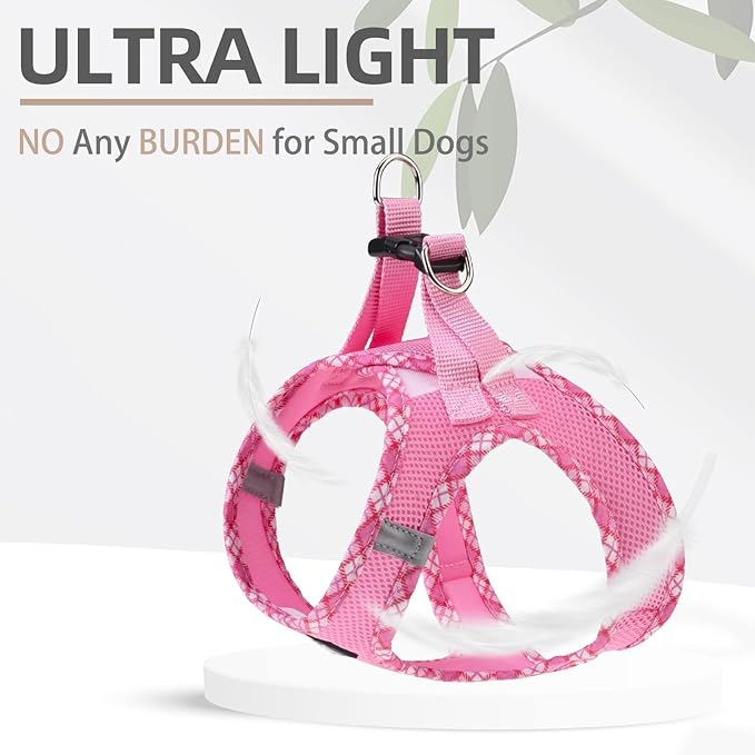 PUPTECK Dog Harness and Leash Set for Small Medium Dogs No Pull Step-in Soft Mesh Puppy Cat Vest Harnesses Reflective at Night, Pink XS