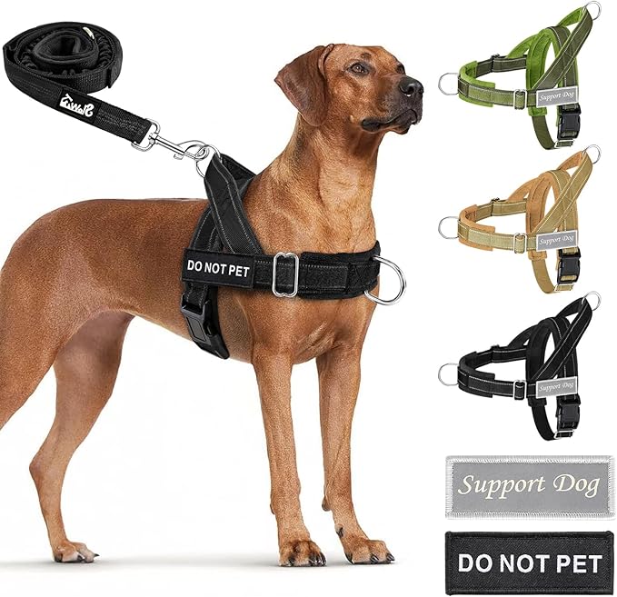 SlowTon No Pull Dog Harness - Heavy Duty Dog Harness and Leash Set for Medium Large Dogs, Reflective Tactical Harness with Soft Padded and Front Clip for Easy Walk and Training (Black XL)