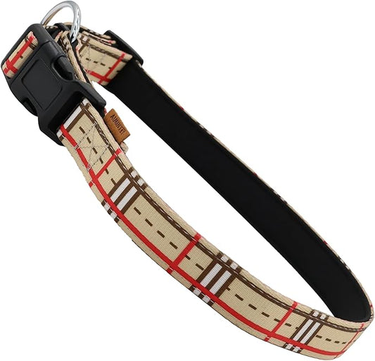 Dog Collar, Cute Stripe Pattern, Neoprene Padded and Adjustable Collar with Quick Release Buckle, Reinforced Structure (L (Neck 18-28", Width 1"), Stripe Cream)