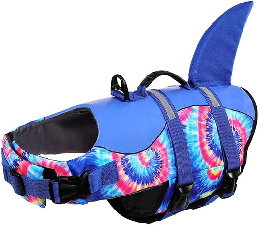 ASENKU Dog Life Jacket, High Grade Polyester Oxford Nylon, Quick Drying, Proper Drainage, Shark Design, for Small Dogs, Blue Bandhnu